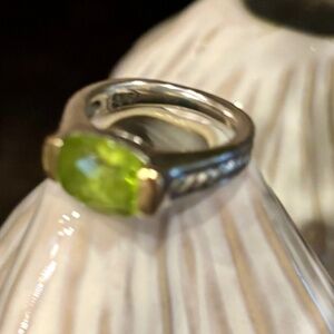 David Yurman Sterling Silver 18k Peridot Deco Ring 5